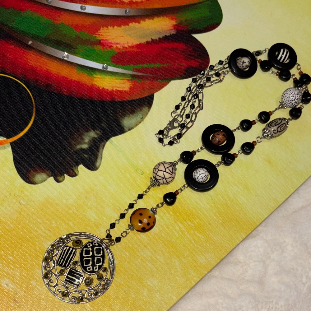 Handcrafted Black and Brown Pendant Necklace - Women Jewelry